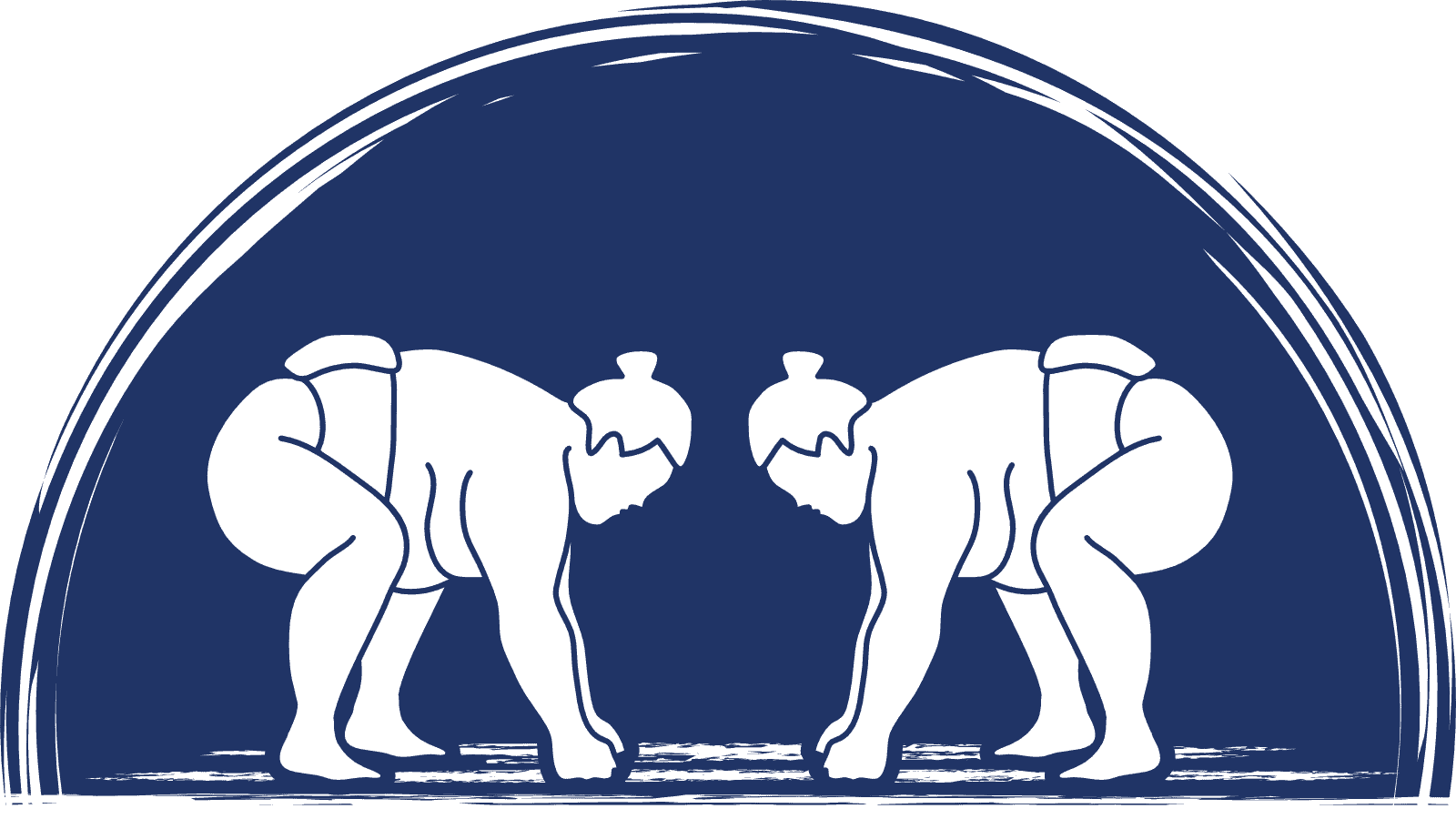 Two sumo wrestlers bowing to each other before a match.