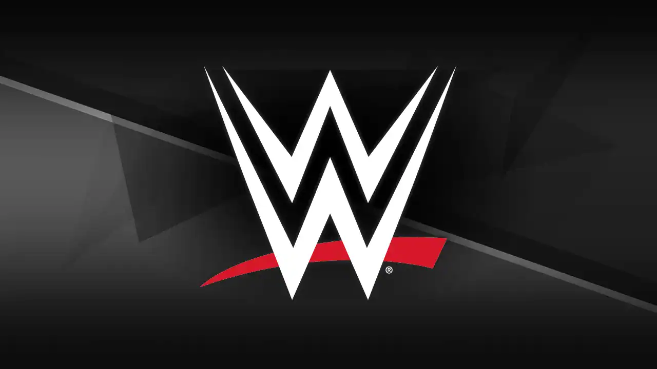 WWE logo with white letters and red underline on black background.